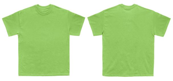 Boş T gömlek rengi şablonu açık kireç ve arka görünüm beyaz arka plan üzerinde - Fotoğraf, Görsel