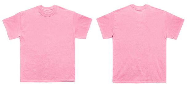 Blank T Camisa cor rosa claro modelo frontal e traseira vista no fundo branco
 - Foto, Imagem