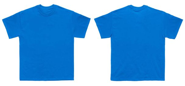 Prázdné T Shirt barva royal modrá šablona přední a zadní pohled na bílém pozadí - Fotografie, Obrázek