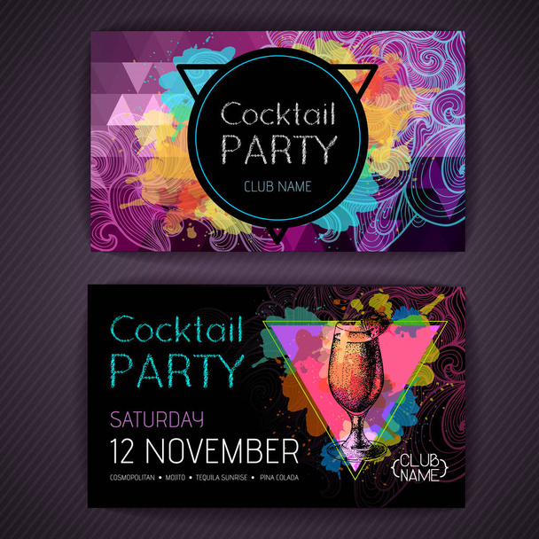 Cocktail daiquiri on artistic polygon watercolor background. Cocktail disco party poster - Vector, Image