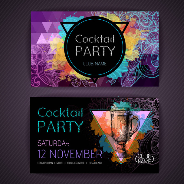 Cocktail irish coffee on artistic polygon watercolor background. Cocktail disco party poster - Vector, Image
