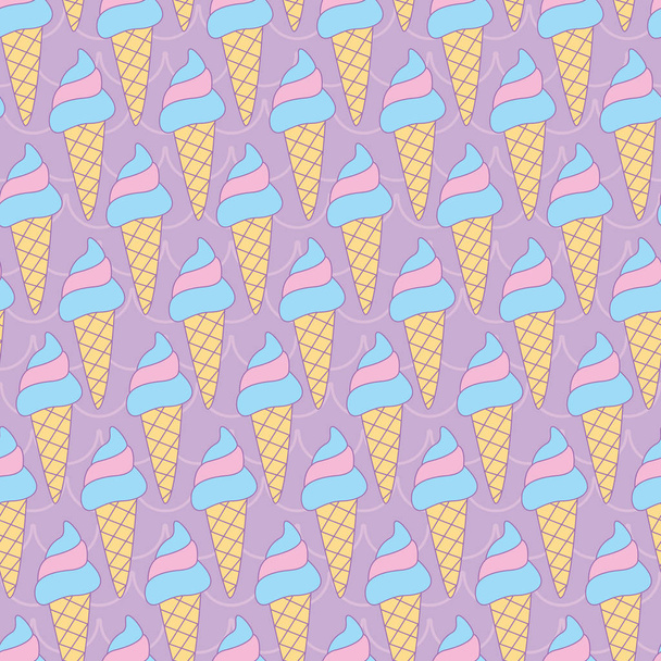 Bubble gum cone ice cream in purple. A playful, modern, and flexible pattern for brand who has cute and fun style. Repeated pattern. Happy, bright, and magical mood. - Vector, Imagen
