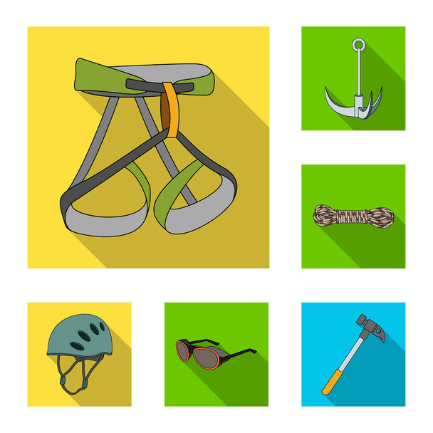 Mountaineering and climbing flat icons in set collection for design. Equipment and accessories vector symbol stock web illustration. - Vektor, obrázek