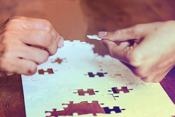 Hand holding jigsaw puzzles, Business partnership concept - Photo, Image