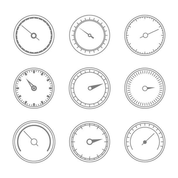 Set monochromer Symbole mit Geschwindigkeitsmessern für Ihr Design - Vektor, Bild