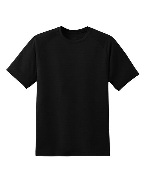 schwarzes einfarbiges T-Shirt aus Baumwolle, isoliert auf weißem Hintergrund. stylisches Rundkragenshirt - Foto, Bild