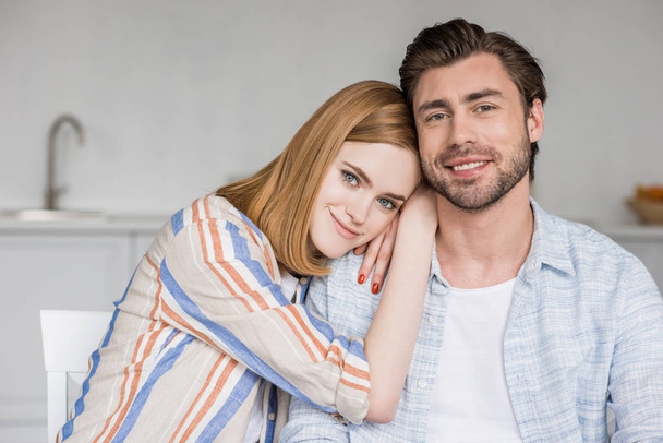 young attractive woman laying on boyfriend shoulder  - Photo, Image