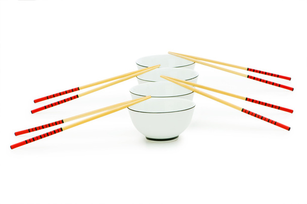 Bowl and chopsticks isolated - Photo, Image
