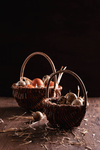 Fresh organic eggs in the basket. Rustic still life - Фото, зображення