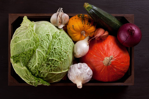 秋野菜。季節の有機食品と秋の収穫のコンセプト - 写真・画像