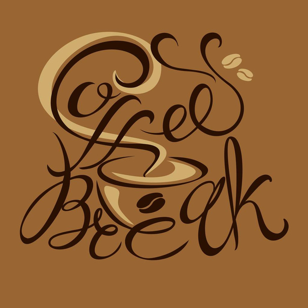Logo-Design für eine Kaffeepause. Schriftzug. Handgemachte Zeichnung.  - Vektor, Bild