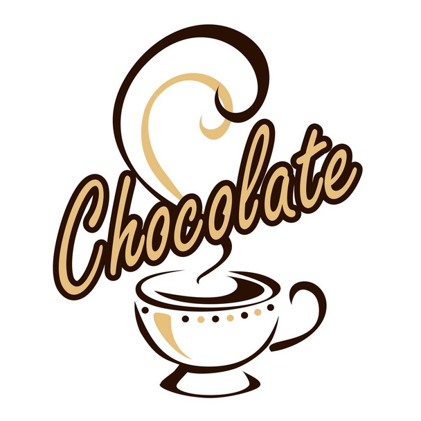 Hot chocolate. Chocolate. Lettering. Logo. Concept design for advertisement. Style depicting hand-drawn brush lettering. Vector. - Vetor, Imagem