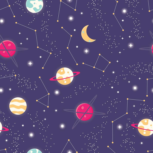 Univers avec planètes et étoiles motif sans couture, ciel étoilé cosmos nuit
 - Vecteur, image