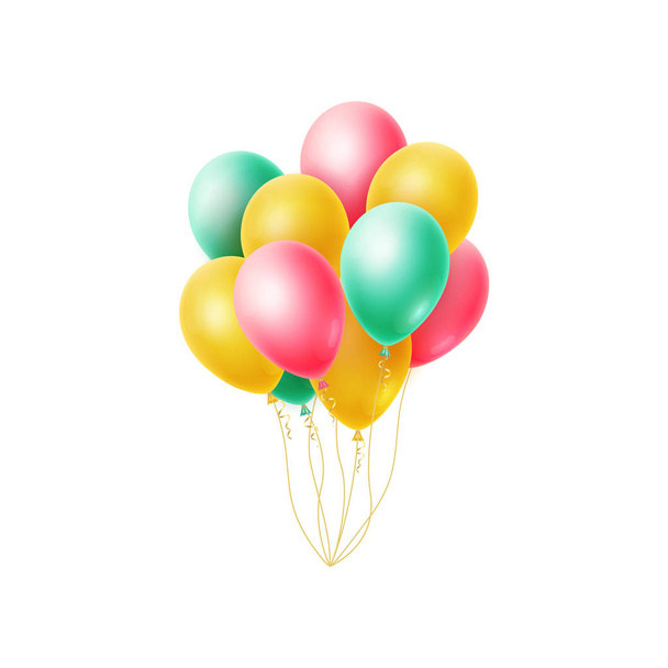 誕生日用風船の現実的な光沢のある束  - ベクター画像