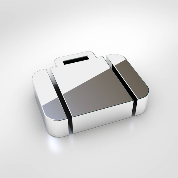 Reitcase icon. 3D рендеринг хромированного символа чемодана на белом фоне
. - Фото, изображение