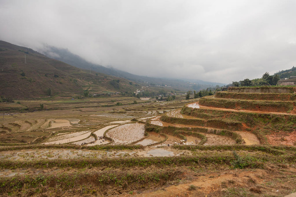 Rizsföldek és rizs teraszok, Lao Cai Province, Sapa kerület Hoang zálogjog hegyek, december Vietnamban. SA Pa egy népszerű idegenforgalmi célpont, Ázsia - Fotó, kép