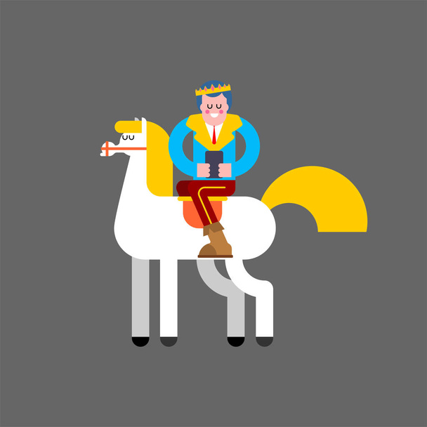 Herceg a fehér ló és a smartphone. Király fia lóháton. Ve - Vektor, kép