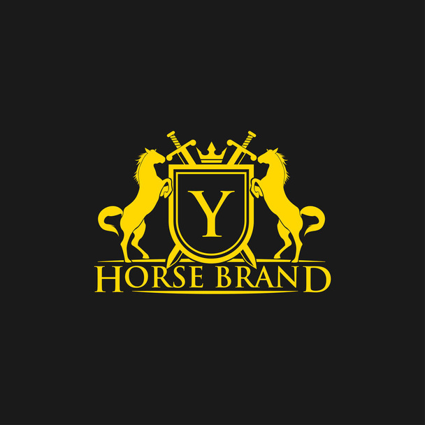 Initial Letter Y logo. Horse Brand Logo design vector. Retro golden crest with shield and horses. Heraldic logo template. Luxury design concept. Can be used as logo, icon, emblem or banner. - Vector, Image