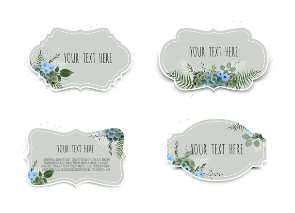 Vector labels set with flowers. Frame border with copy space. - Vector, Image