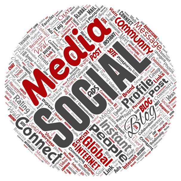 conceptual social media networking or communication web marketing technology in circle - Vector, Image
