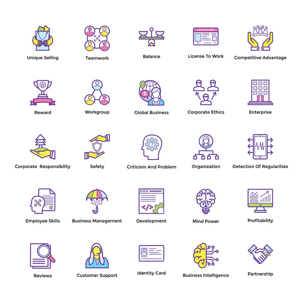 Business Flat colorido conjunto de ícones de linha
   - Vetor, Imagem