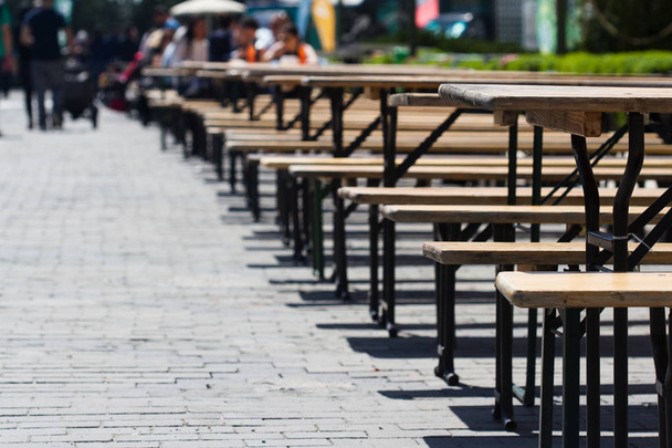 empty tables on restaurant summer terrace - Photo, Image