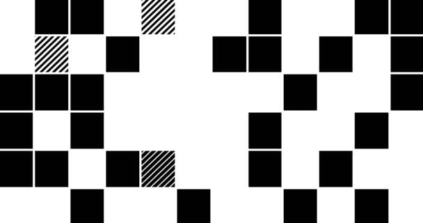 abstrakte horizontale, vertikale und schräge Linien und Formen, die sich mit konzentrischen Kreisen überschneiden, Pinselstrichstreifen schwarzer und weißer Übergangshintergrund, Animation der Farbe mit Alphakanal - Filmmaterial, Video
