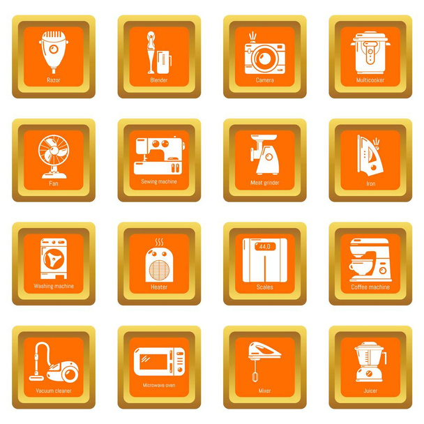 Domestic appliances icons set orange square vector - Vector, Image