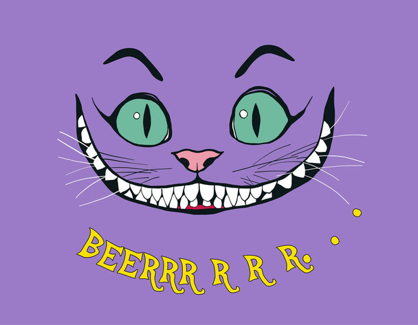 書道の単語ビール物語不思議の国のアリスのチェシャ猫の笑顔 - ベクター画像