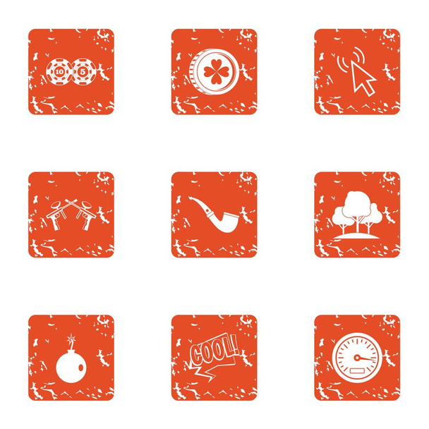 Departure to park icons set, grunge style - Vector, Imagen