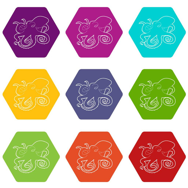 Octopus icons set 9 vector - Διάνυσμα, εικόνα