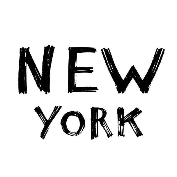 Typography slogan with tropical leaves. Hand drawn New York vector for t shirt printing. - Vektör, Görsel