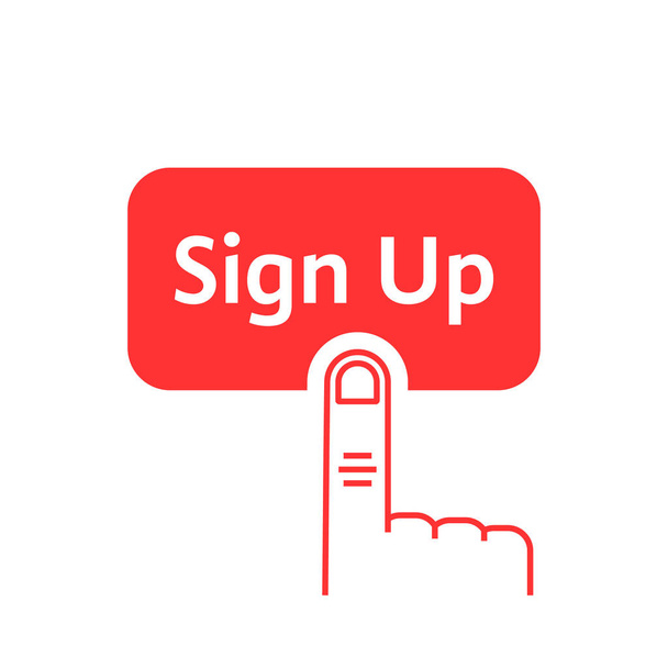 red linear finger presses on sign up button - Vector, Image