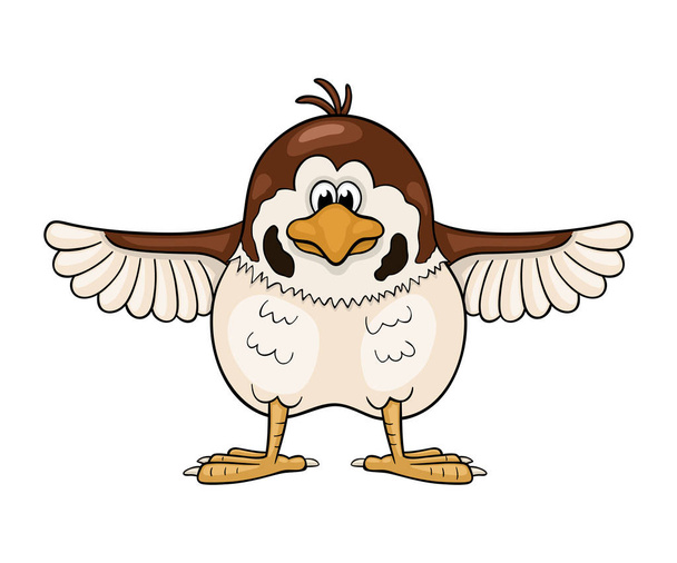 Funny cartoon sparrow  with wings widely spreading out - Vector, Image