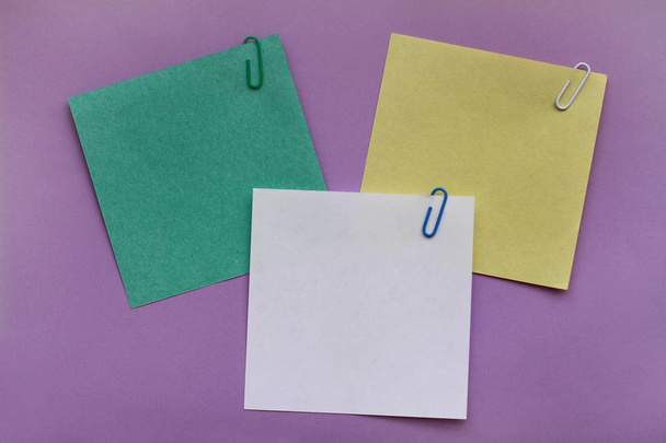 Note papers label with clips on purple background - Foto, immagini