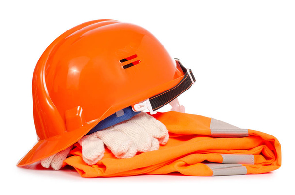 Working orange form helmet glove mask - Фото, изображение