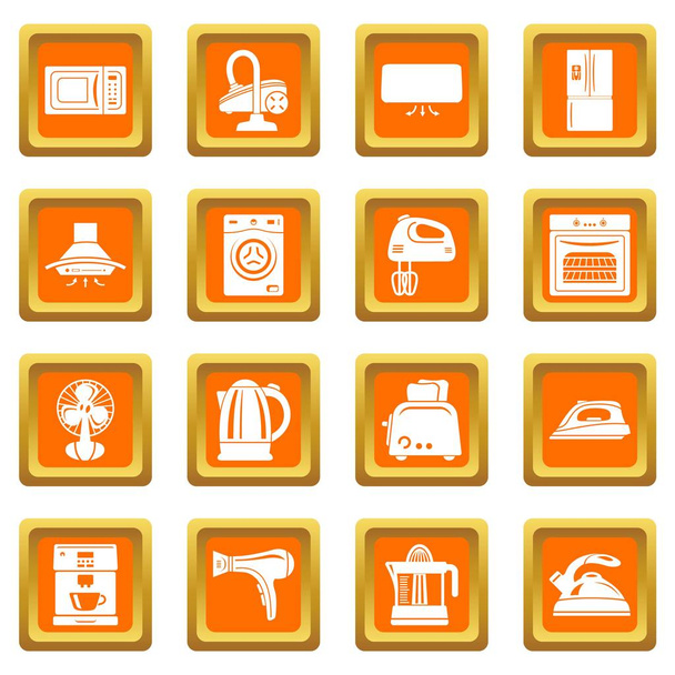 House appliance icons set orange square vector - Vektör, Görsel