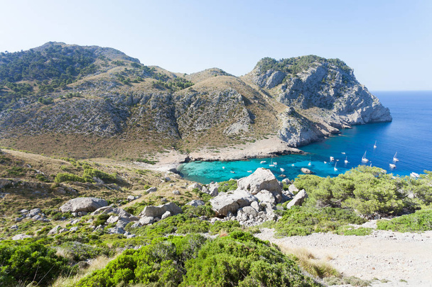 Cala Figuera de Formentor, Mallorca - Hiking through the rocky l - Photo, Image
