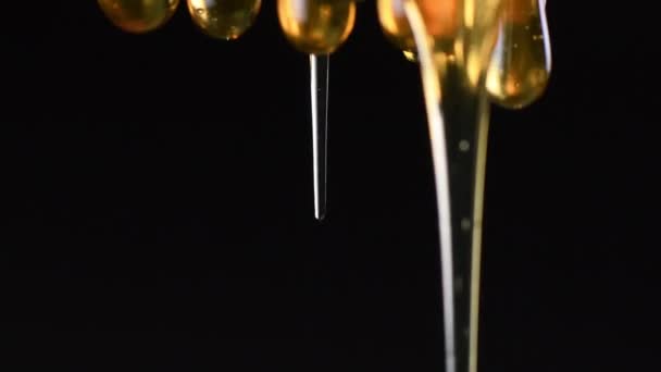 Cuerdas de miel gotea sobre fondo negro
 - Imágenes, Vídeo