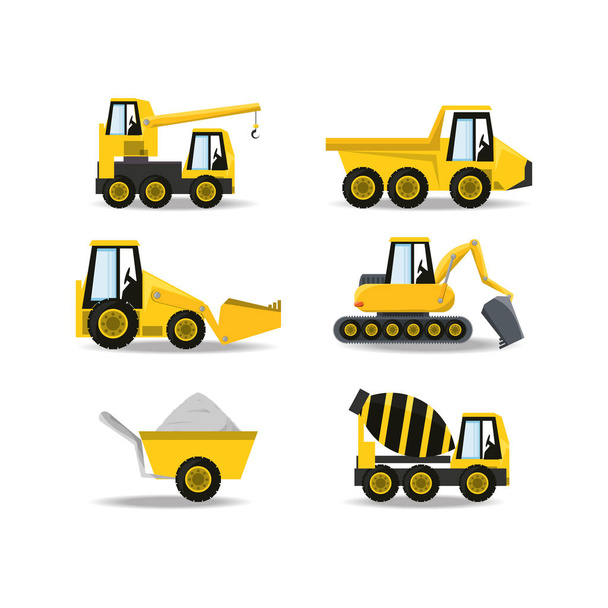 flat icons under construction truck - Vector, Image