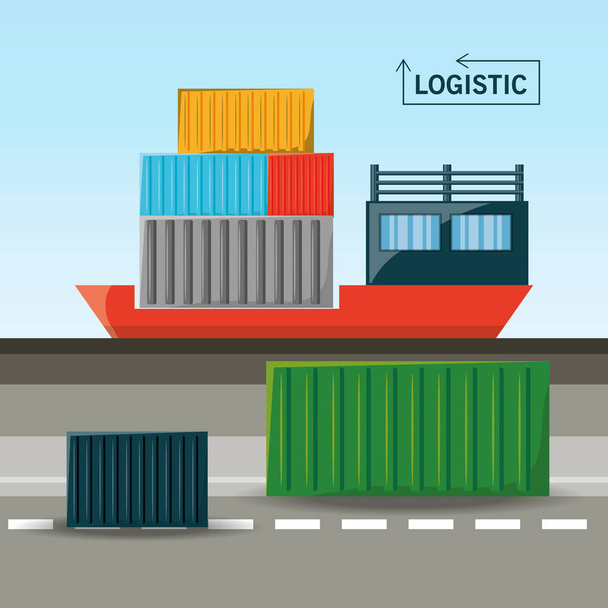 vrachtschip met container logistiek - Vector, afbeelding