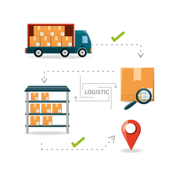 transporte logístico conjunto plano ícone
 - Vetor, Imagem