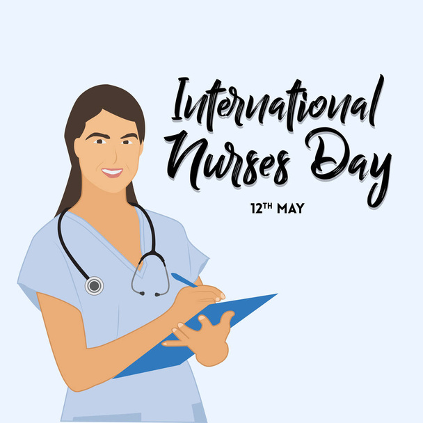 Dia Internacional das enfermeiras papel de parede com enfermeira em fundo azul
 - Vetor, Imagem