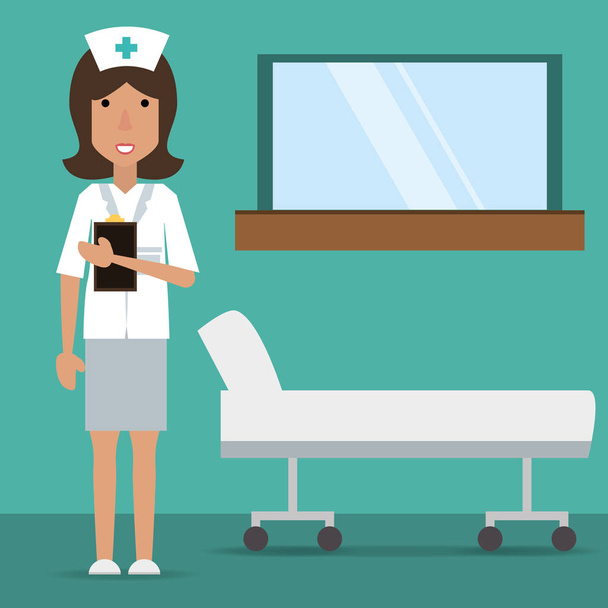 enfermeira mulher com prescrição médica e maca
 - Vetor, Imagem