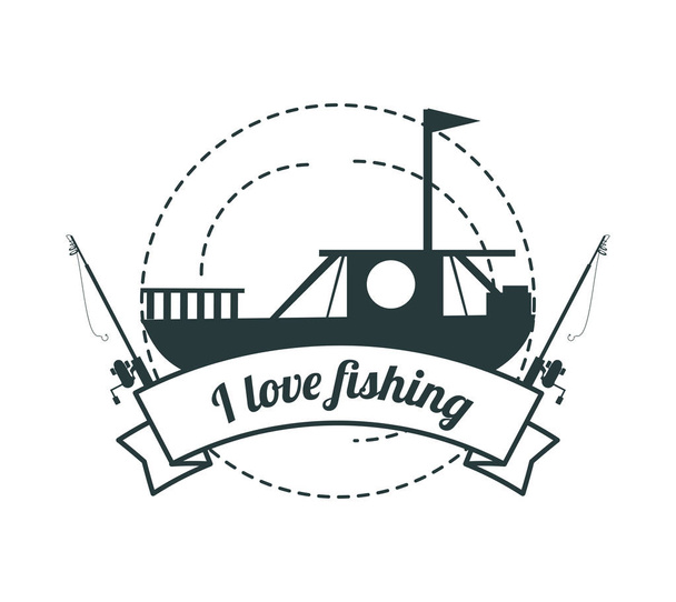 emblema relacionado com barco de pesca
 - Vetor, Imagem