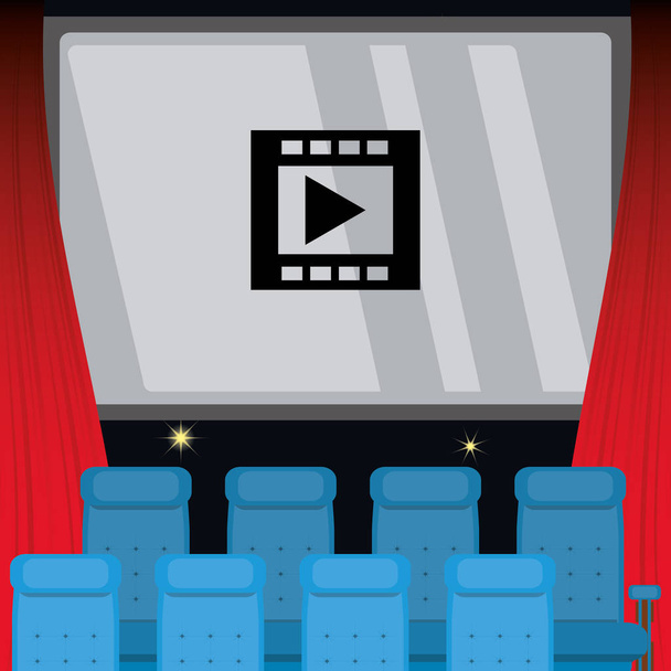 bioscoopzaal met film in het scherm en stoelen - Vector, afbeelding