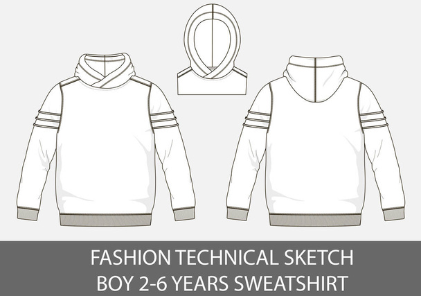 Modetechnische Skizze Junge 2-6 Jahre Sweatshirt mit Kapuze in Vektorgrafik - Vektor, Bild