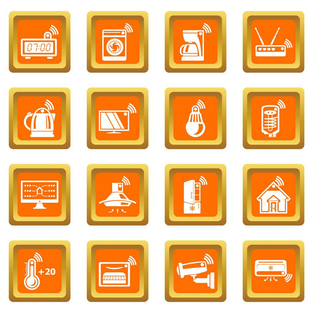 Smart home icons set orange square vector - Vektor, kép