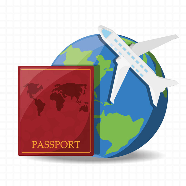 πλανήτη γη με αεροπλάνο και διαβατήριο - Διάνυσμα, εικόνα