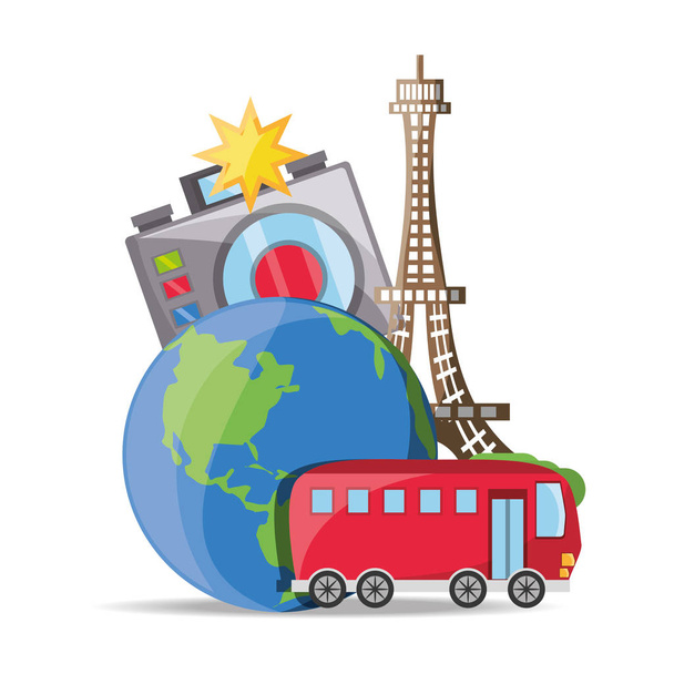 Torre Eiffel arquetura de Francia con cosas de viaje
 - Vector, imagen